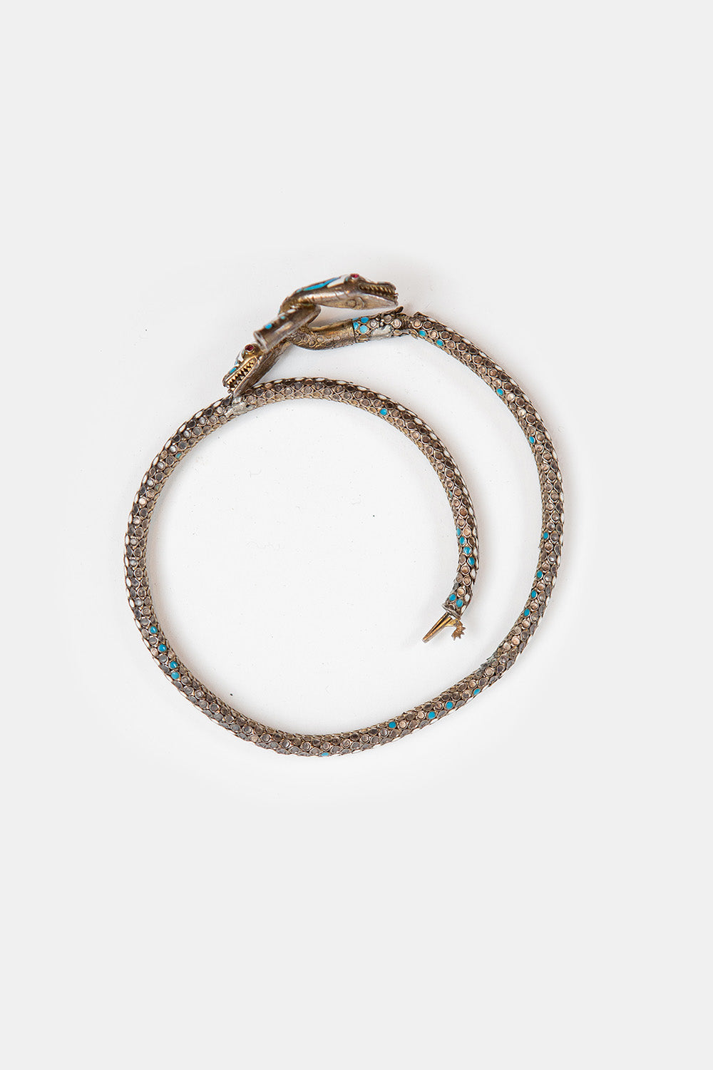 Antique Silver, Enamel and Ruby Snake Cuff