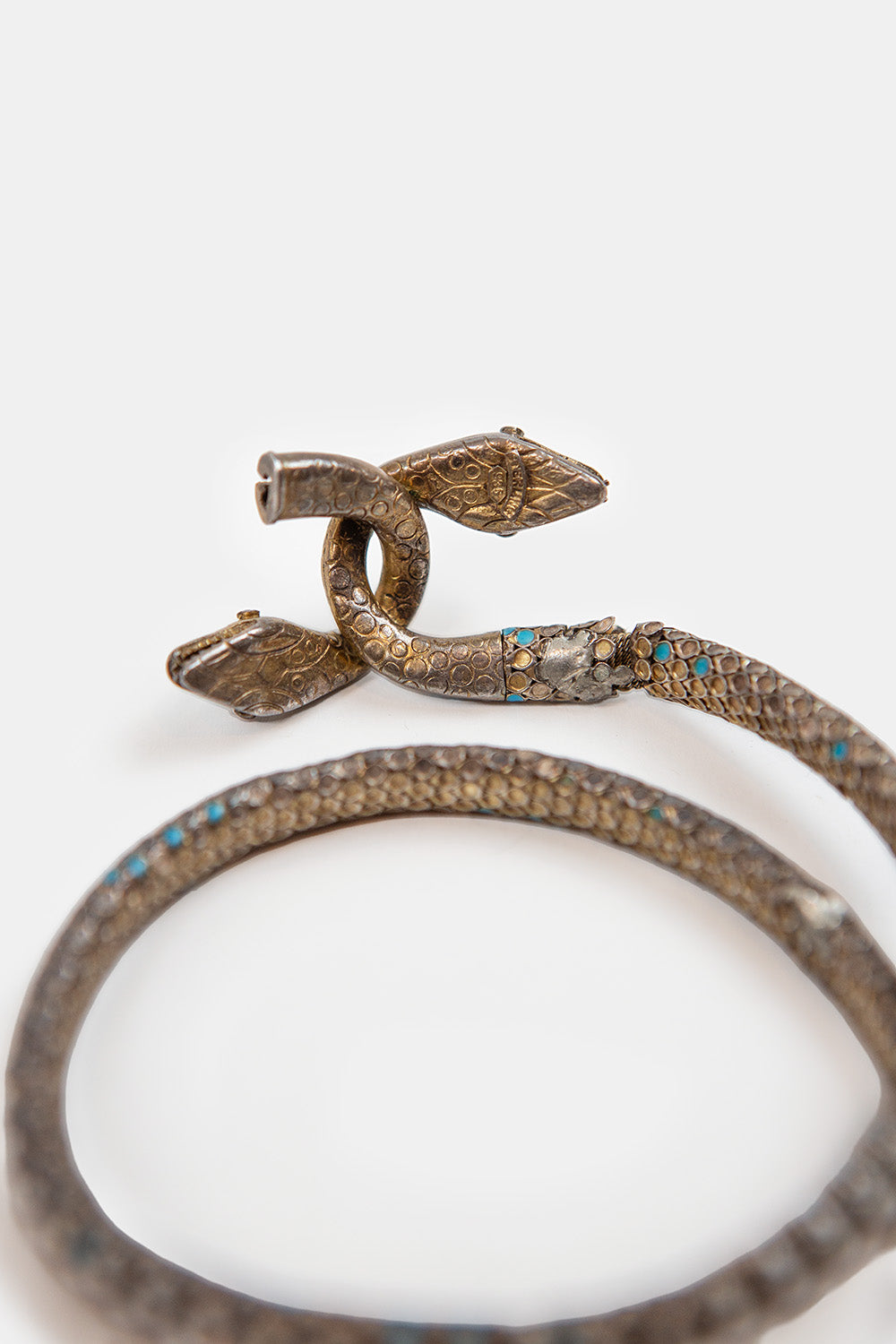 Antique Silver, Enamel and Ruby Snake Cuff