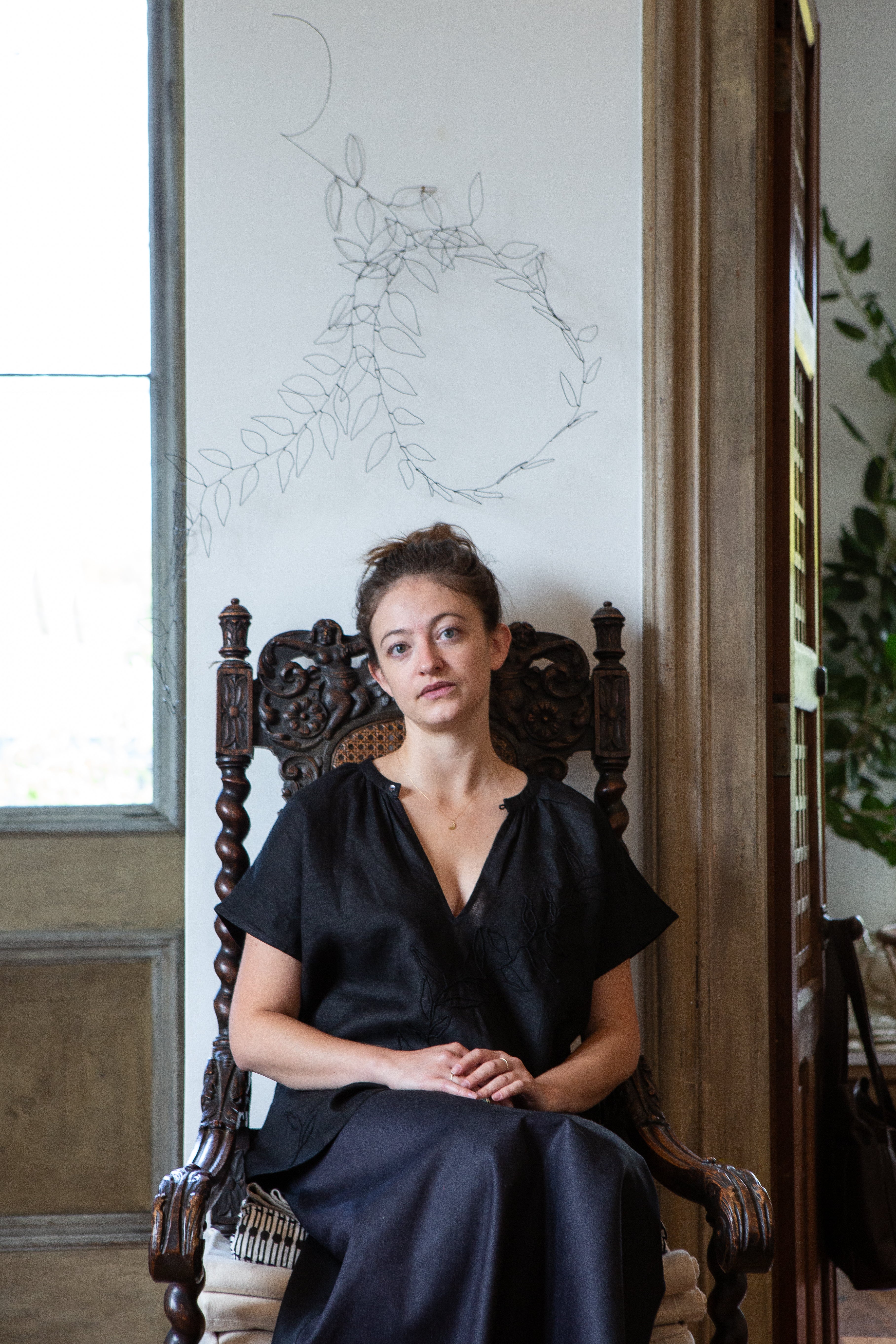 Patti Embroidered Linen Blouse In Black Vine