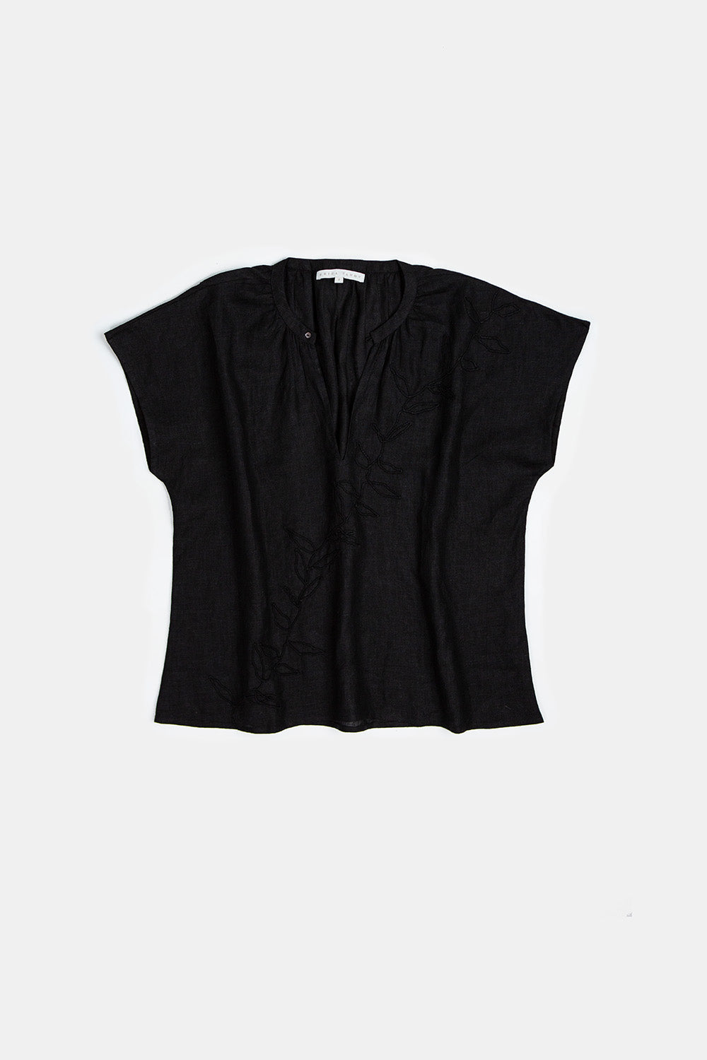 Patti Embroidered Linen Blouse In Black Vine