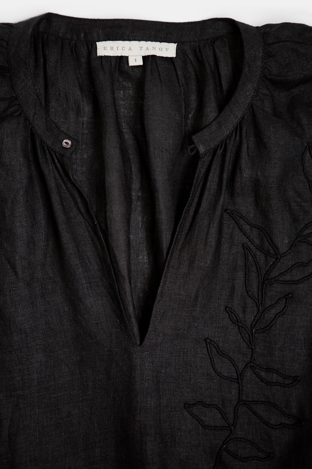 Suki Embroidered Linen Dress In Black Vine
