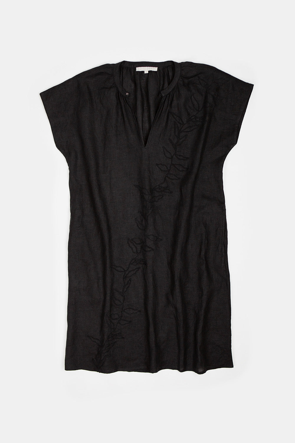 Suki Embroidered Linen Dress In Black Vine