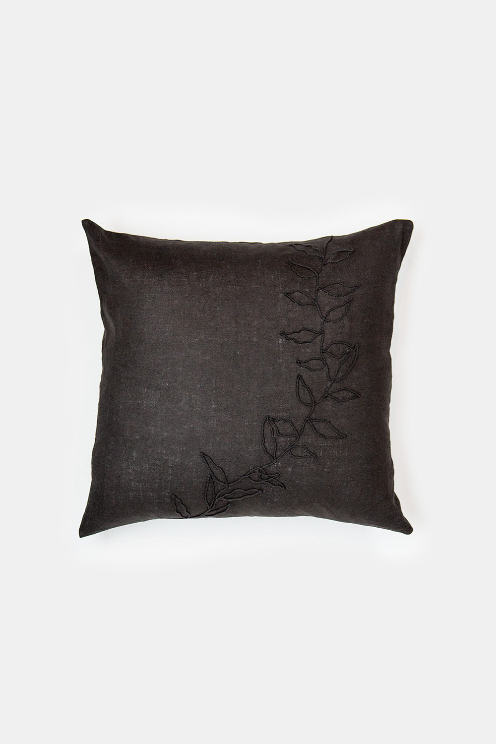 Linen Embroidered Throw Pillow In Black Vine