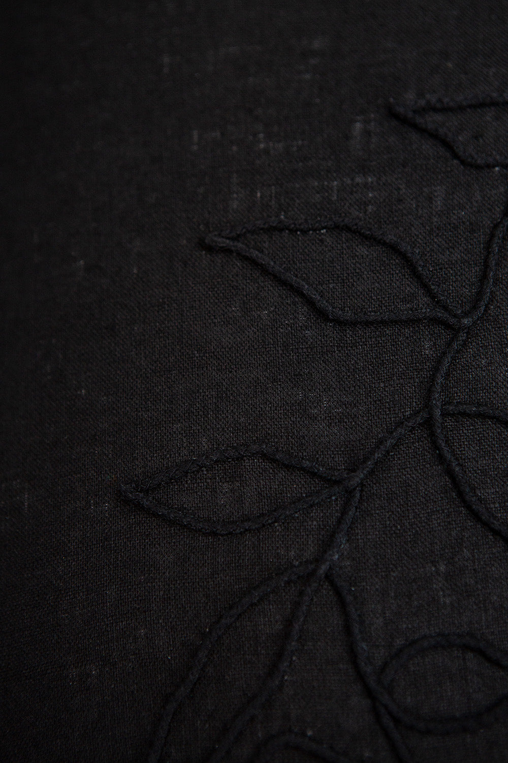 Linen Embroidered Throw Pillow In Black Vine