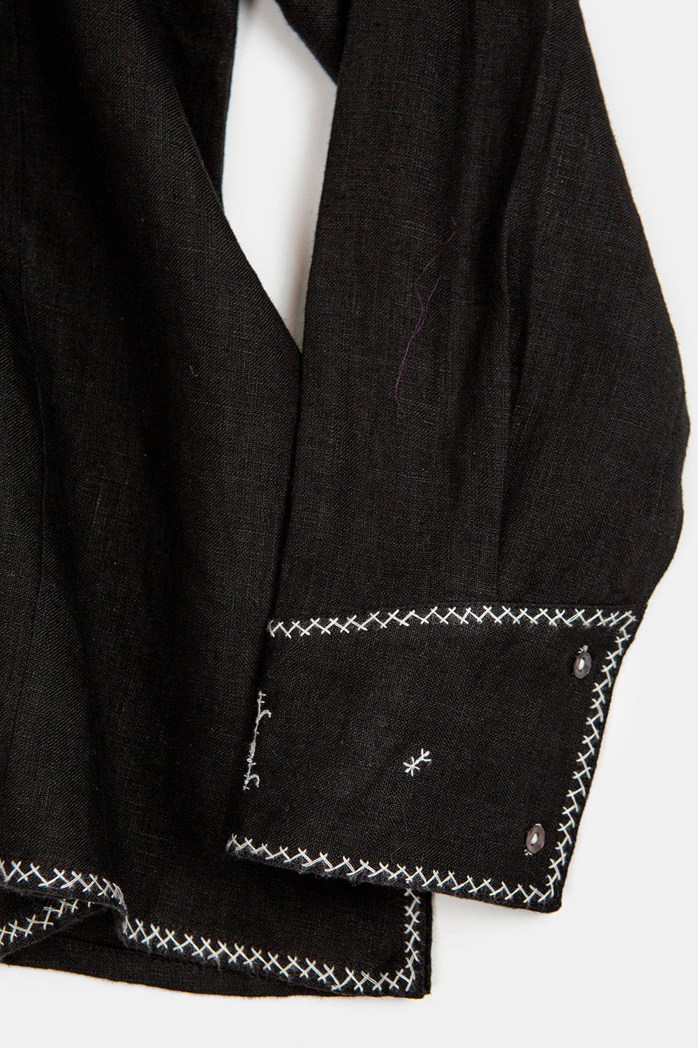 Aarika Linen Hand Embroidered Top in Black