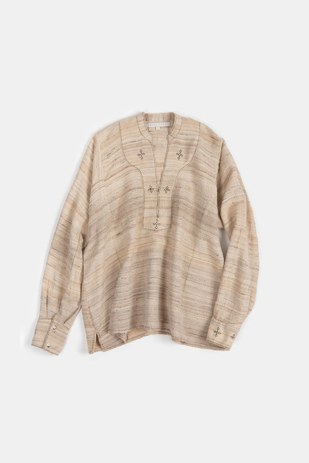 Aarika Silk Linen Embroidered Top in Sandstone