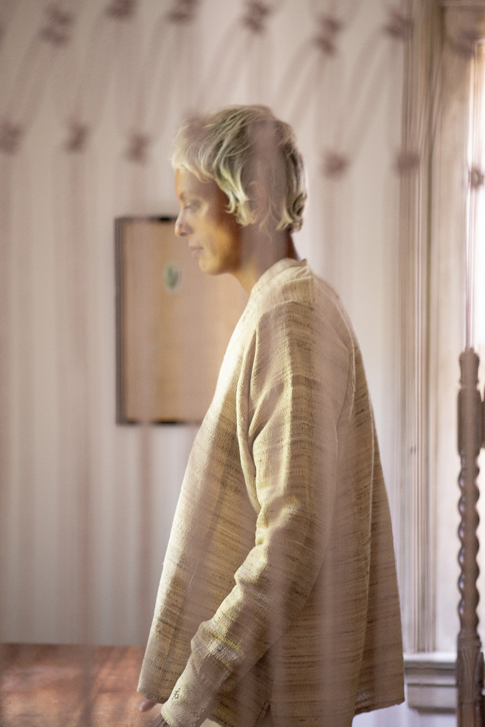 Aarika Silk Linen Embroidered Top in Sandstone