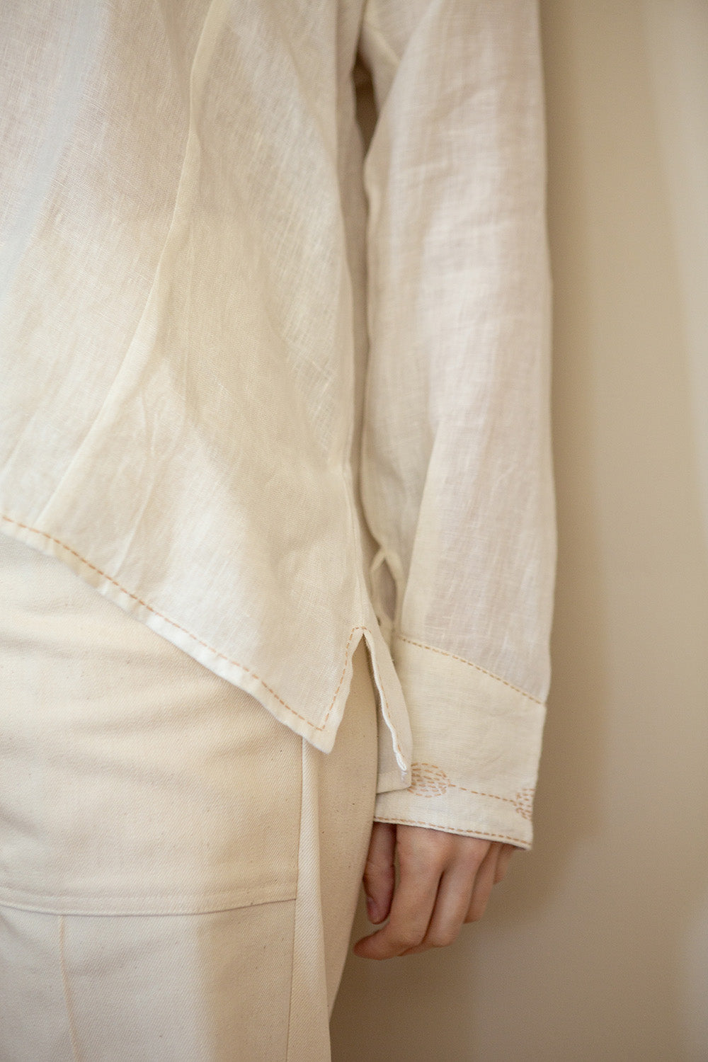 Aarika Linen Hand Embroidered Top in Soft White