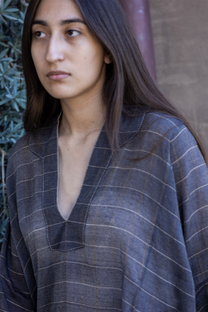 Aarika Khadi Silk Cotton Top in Windowpane
