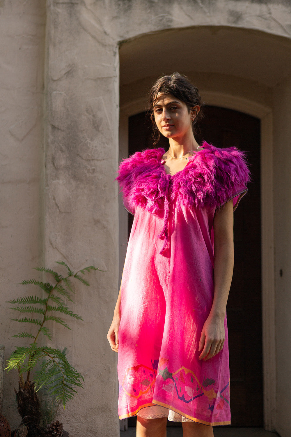 Baby Alpaca Fringe Collar in Hot Pink