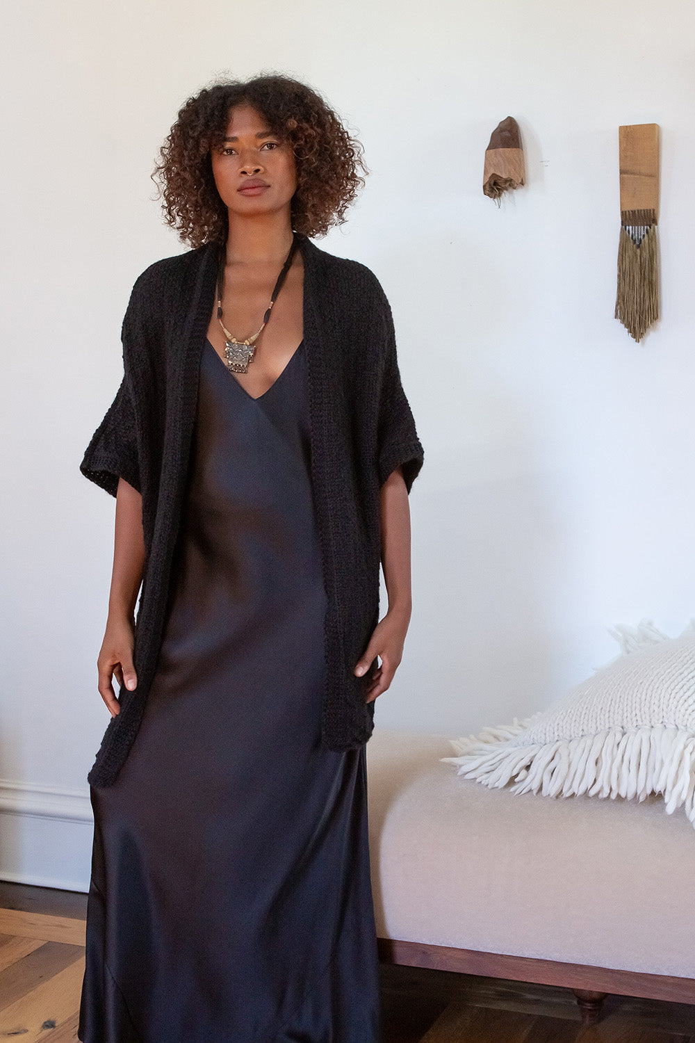 Alpaca Wool Kimono Cardigan In Black