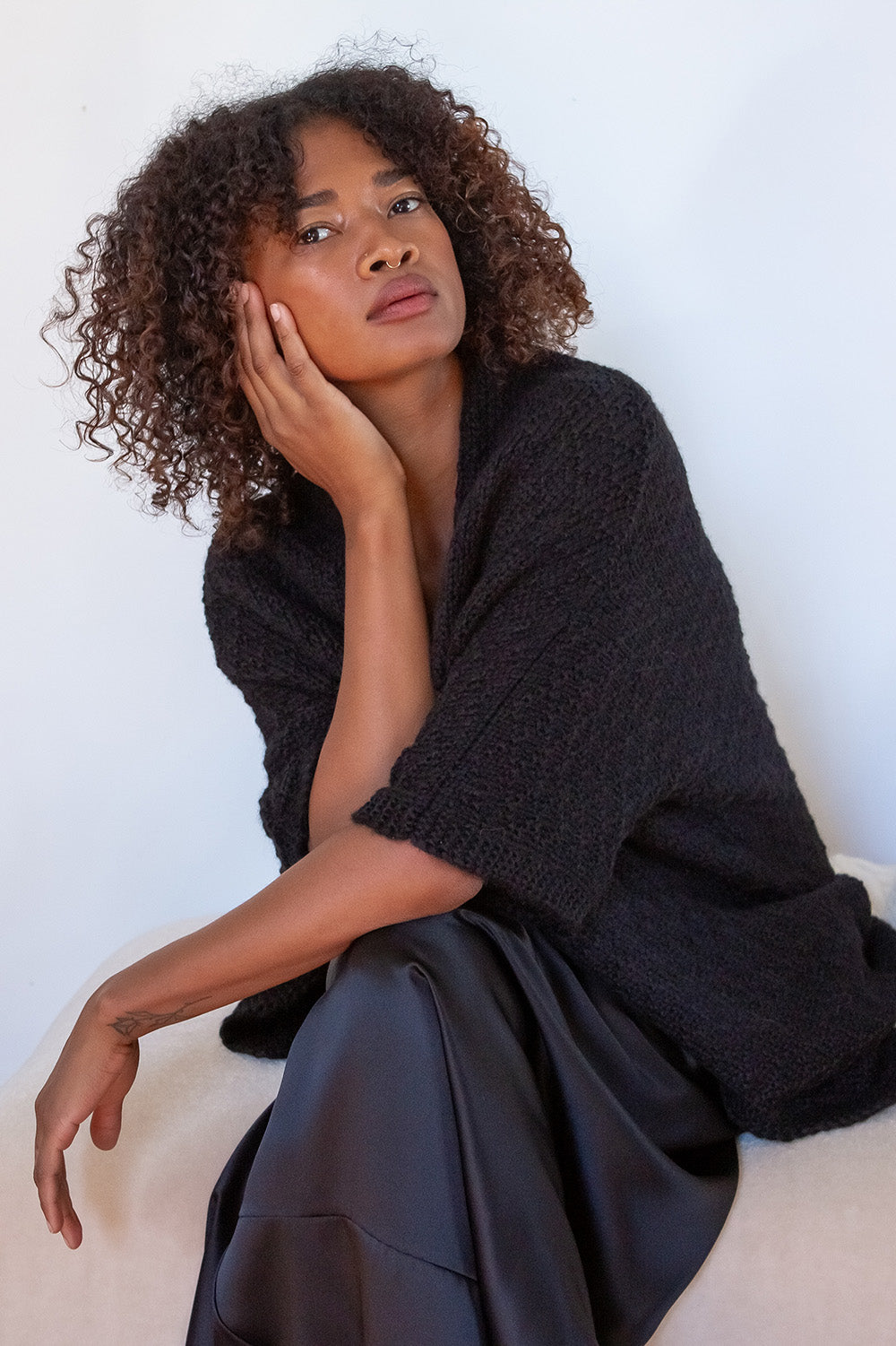 Alpaca Wool Kimono Cardigan In Black