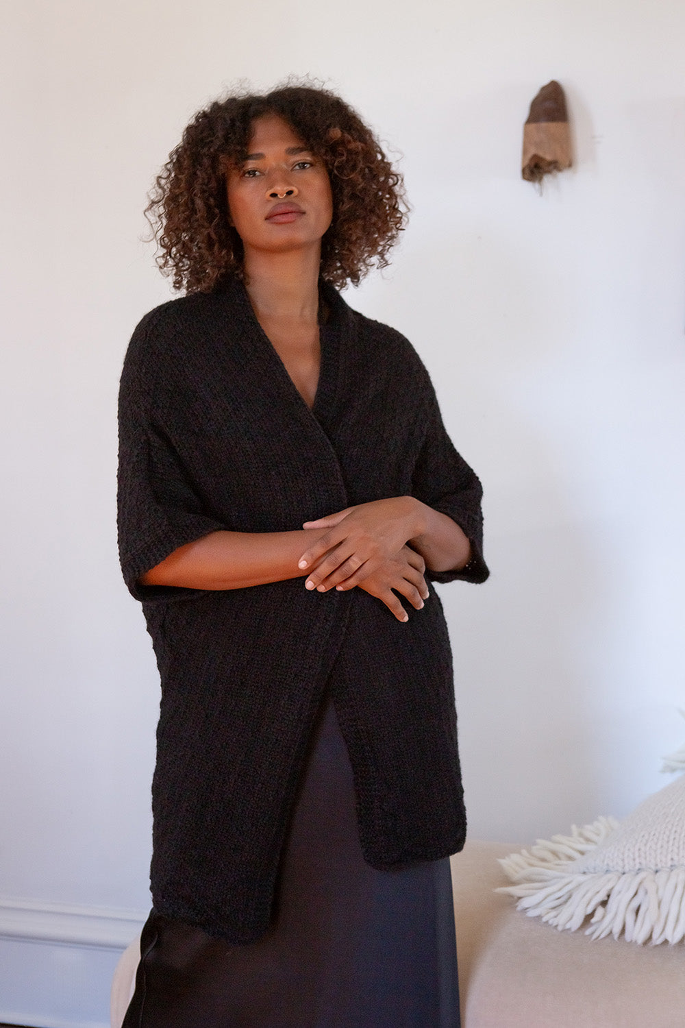 Alpaca Wool Kimono Cardigan In Black - Main Image