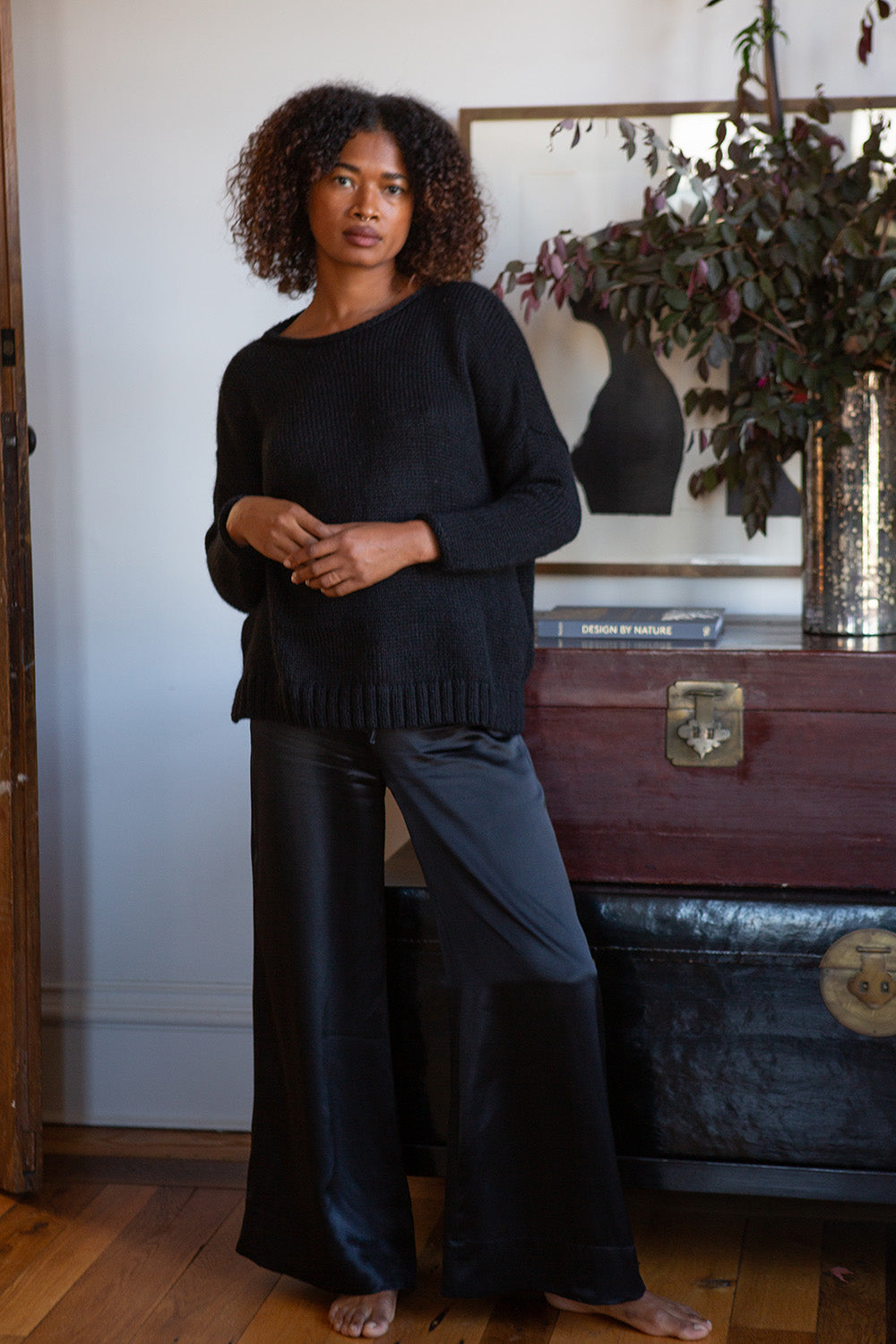 Jules Silk Charmeuse Pants in Black