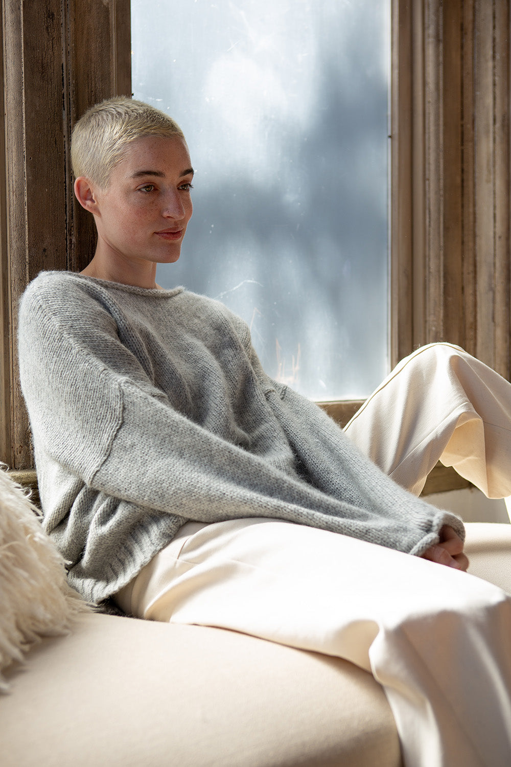 Alpaca Rollneck Sweater in Light Grey