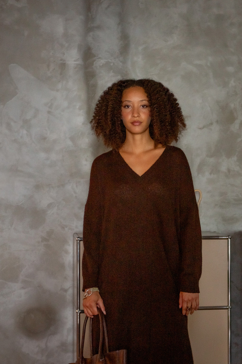 Annabelle Alpaca Wool Silk Sweater Dress in Nocino
