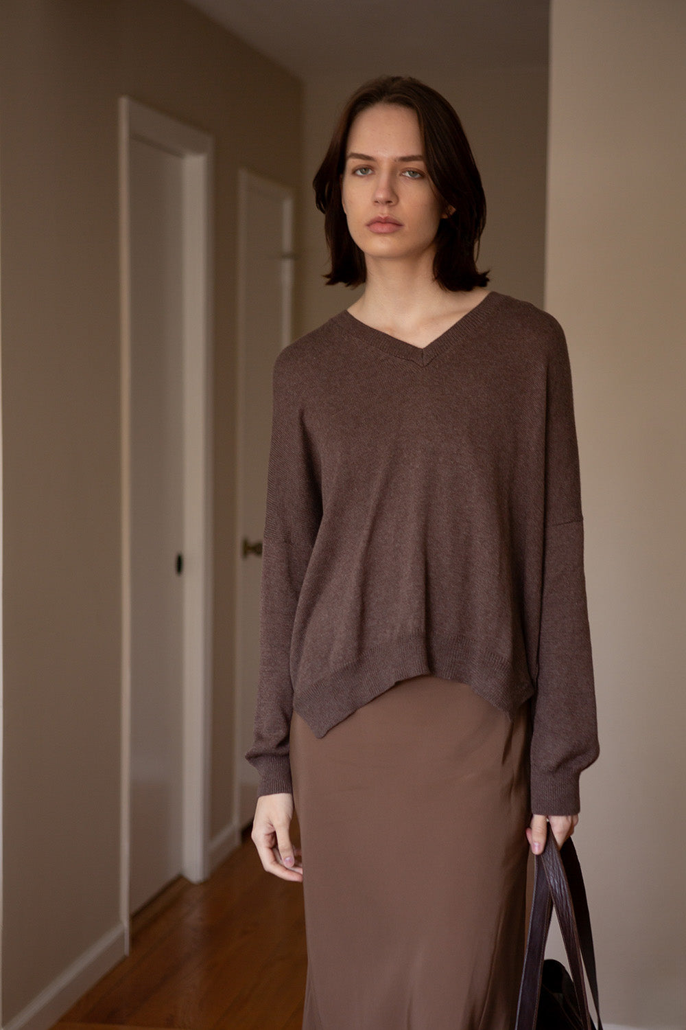 Anna Pima Cotton V Neck in Driftwood