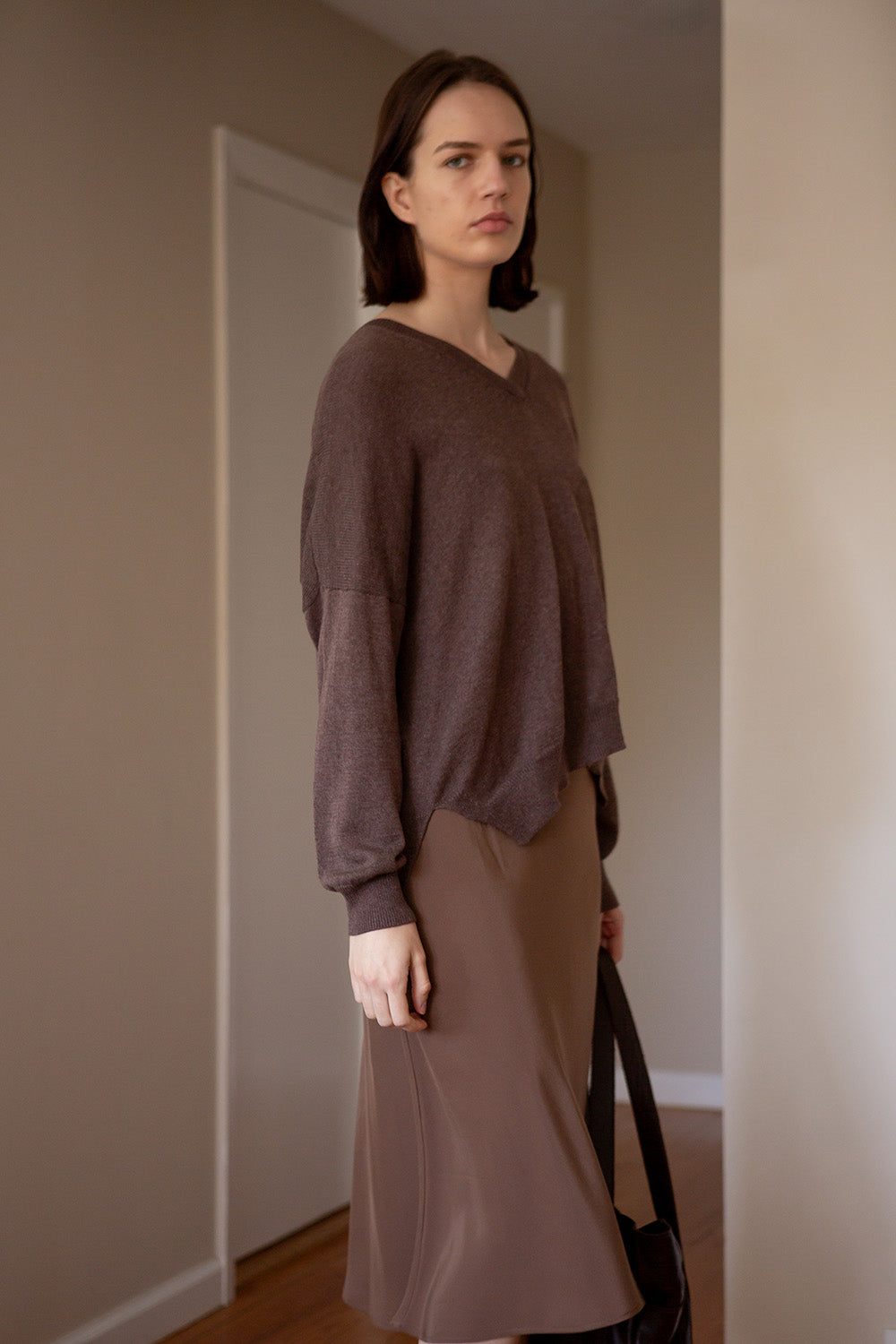 Anna Pima Cotton V Neck in Driftwood
