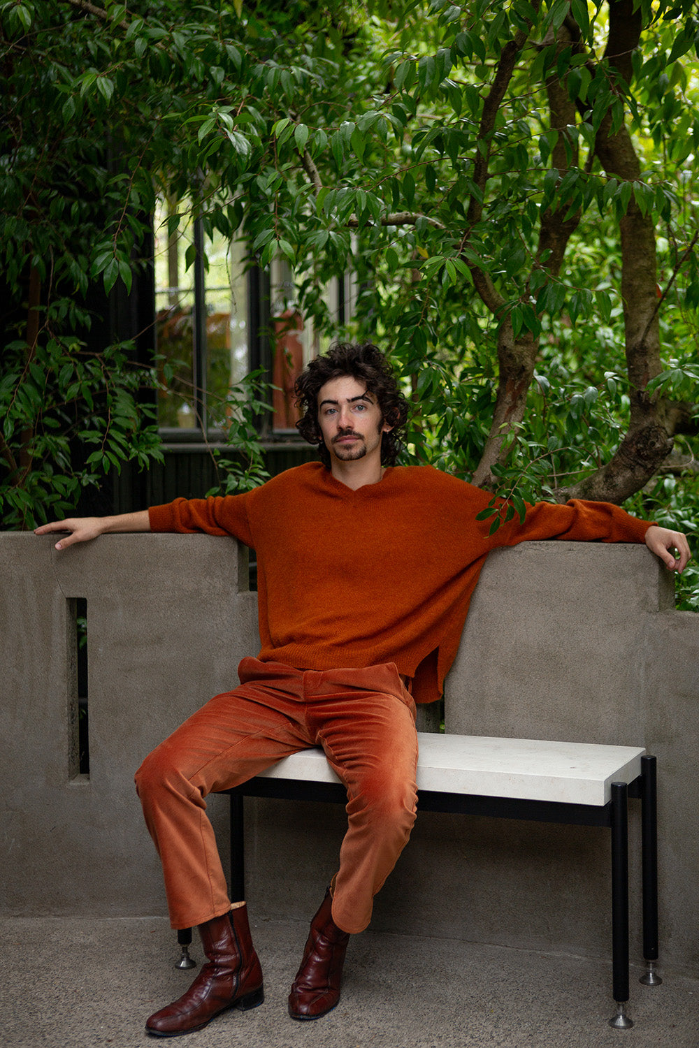 Anna Alpaca Wool Silk V Neck Pullover In Kabocha