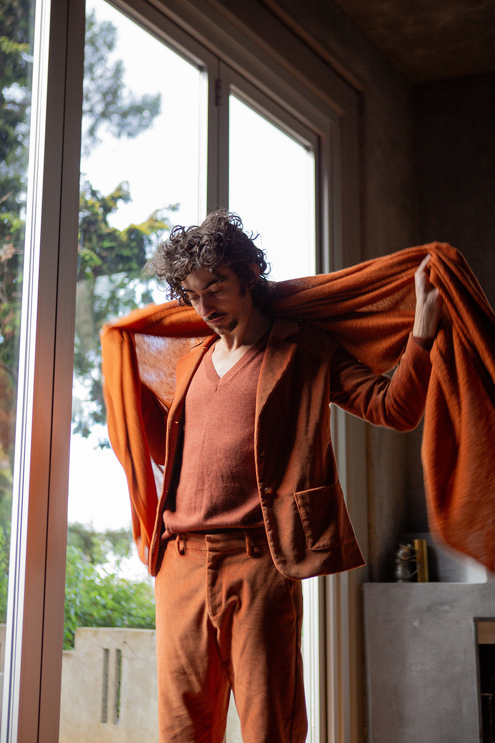 Alpaca Wool Silk Throw in Kabocha