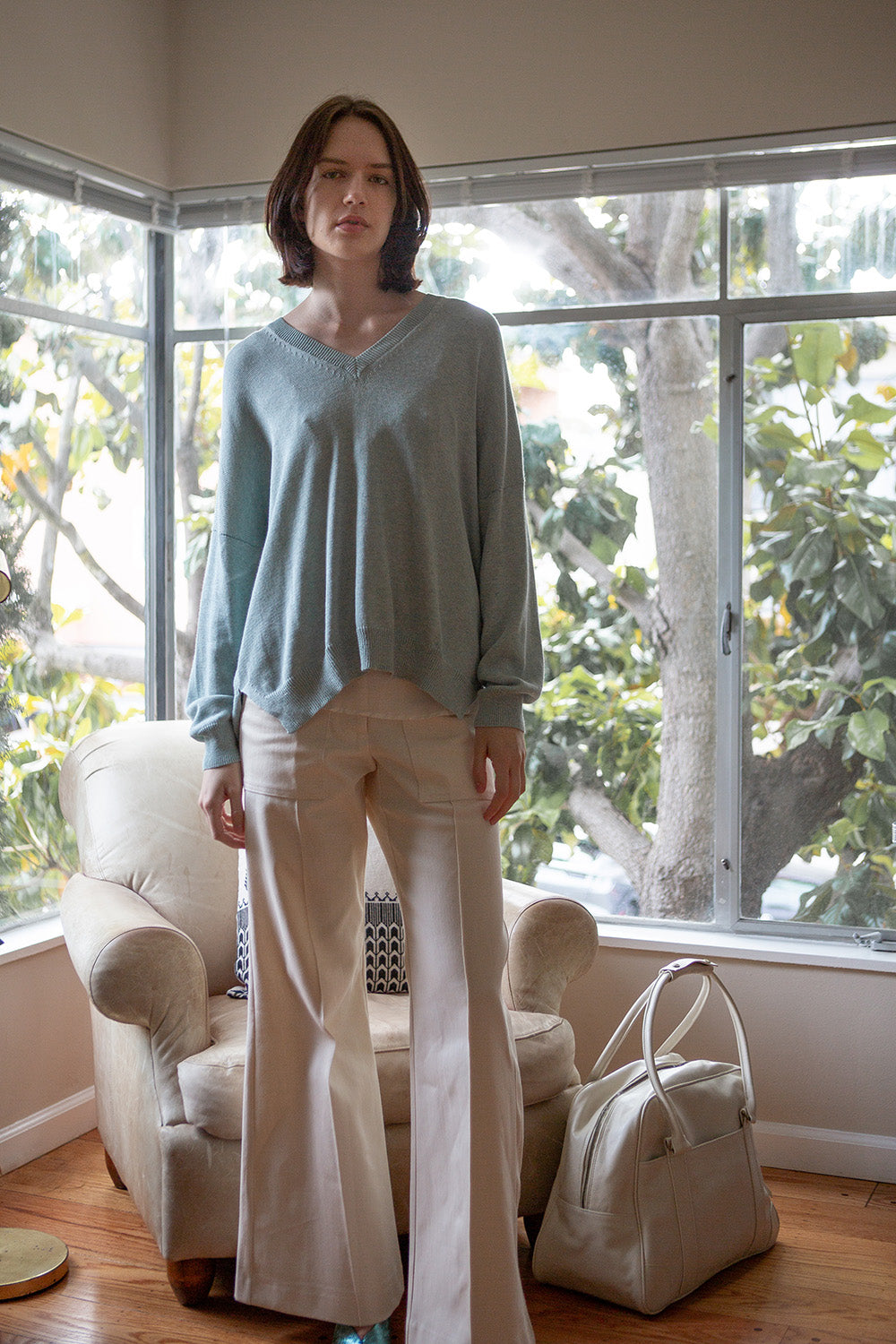 Anna Pima Cotton V Neck in Mist