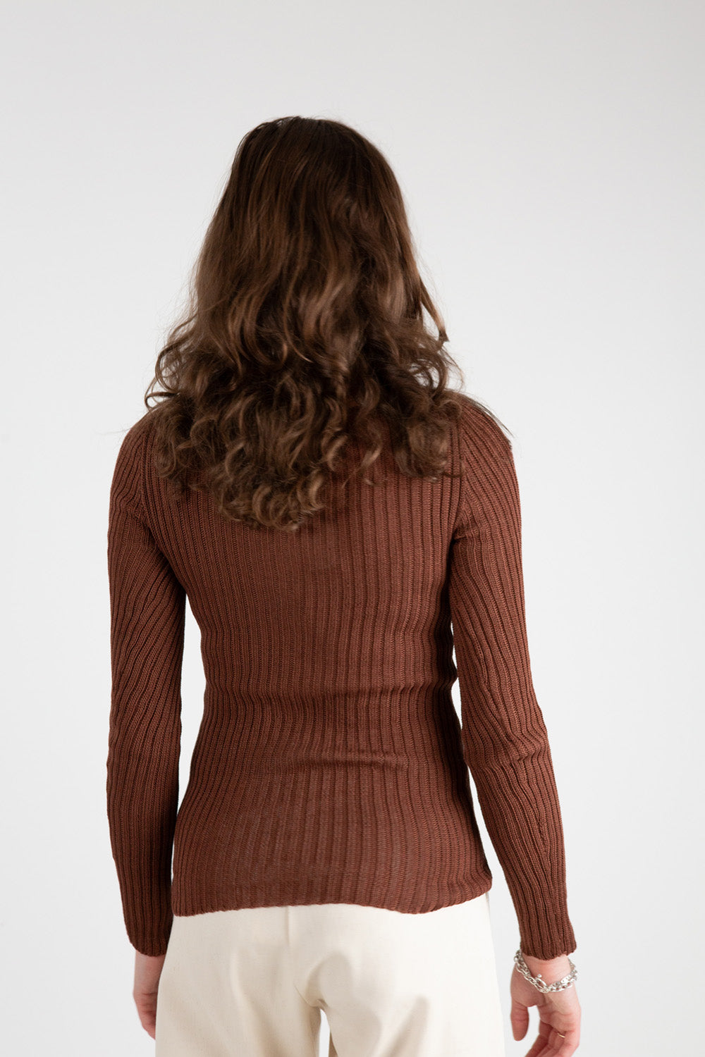 Pima Cotton Ribbed Bateau Pullover in Chestnut
