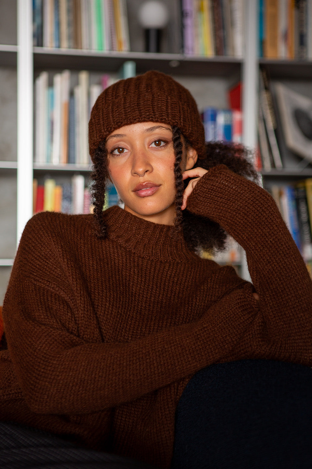 Alpaca Wool Beanie in Black Walnut