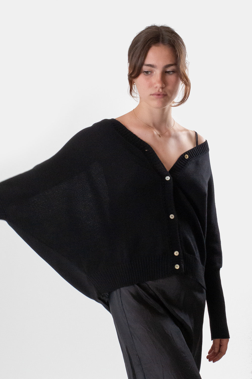 Pima Cotton Box Cardigan in Black