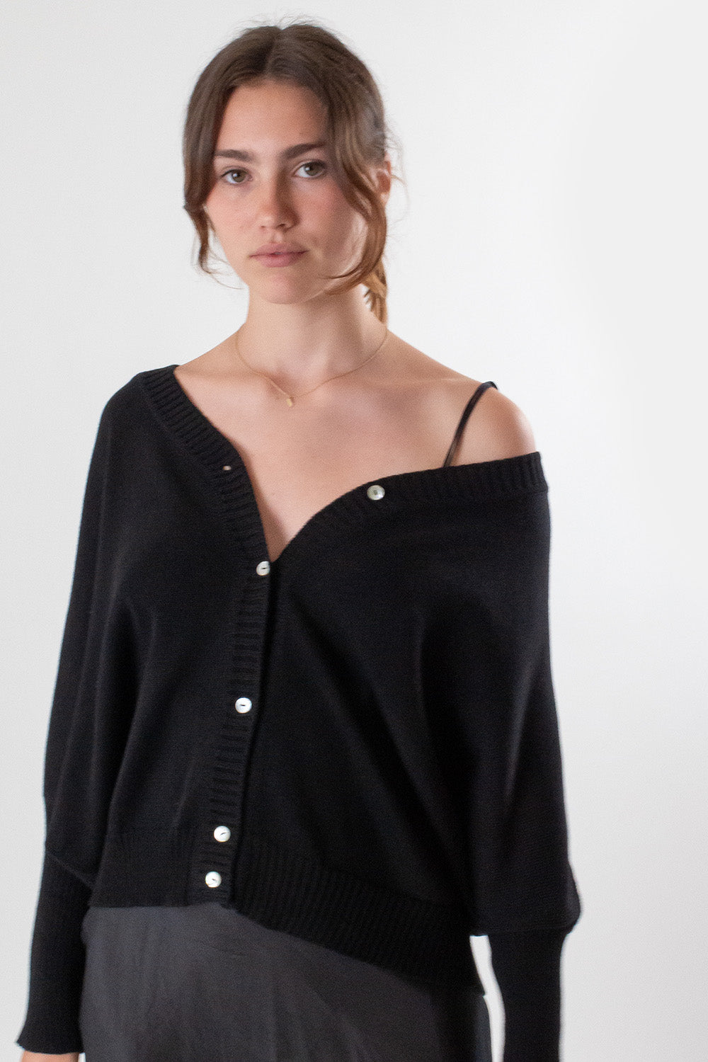 Pima Cotton Box Cardigan in Black