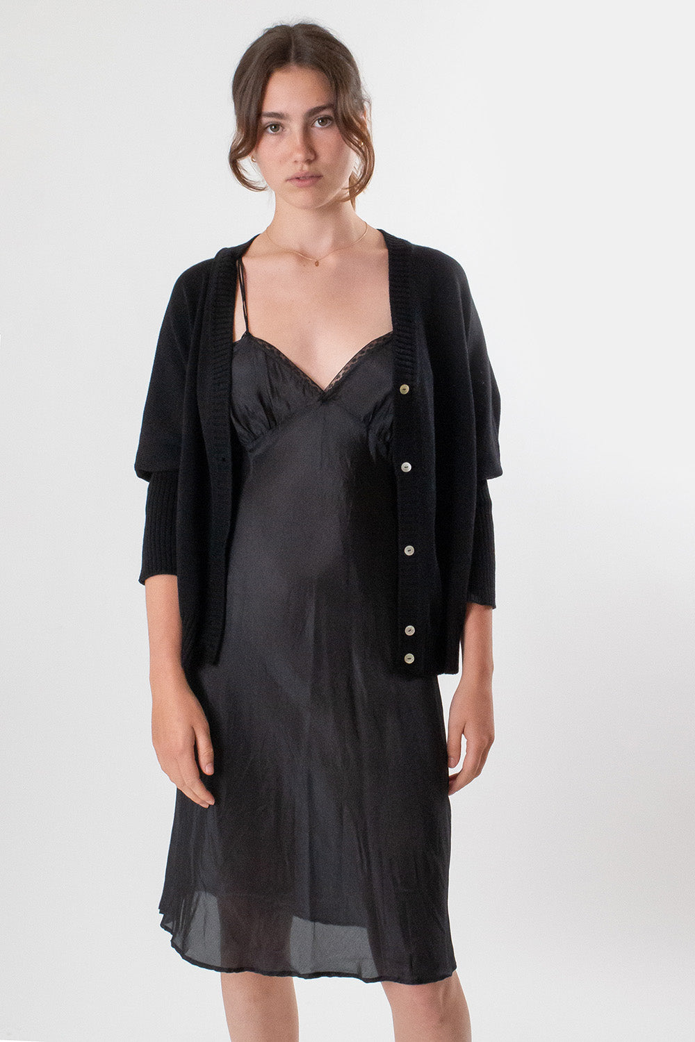 Pima Cotton Box Cardigan in Black