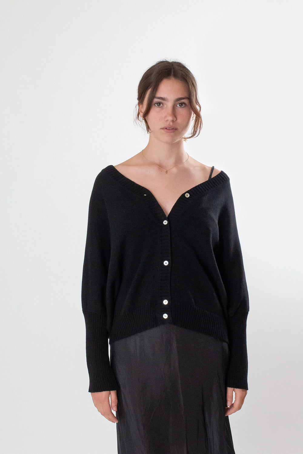 Pima Cotton Box Cardigan in Black