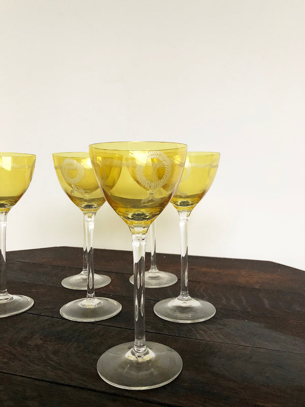 Antique Citrine Engraved Wine Glass