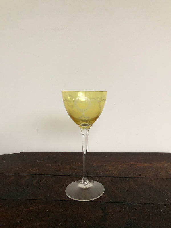Antique Citrine Engraved Wine Glass