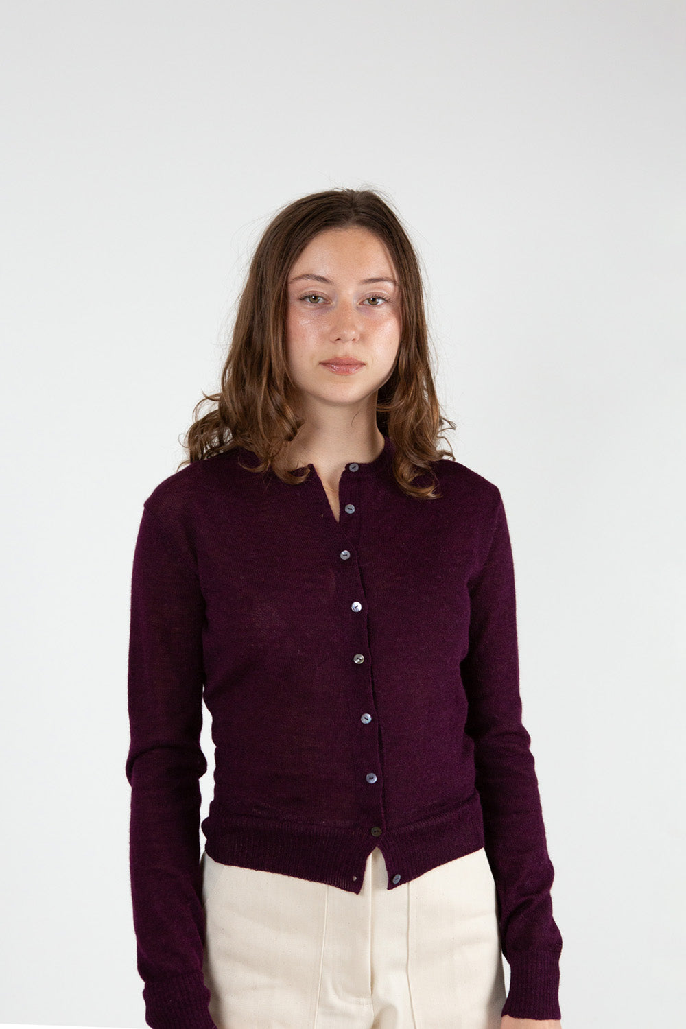 Alpaca Classic Cardigan in Aubergine
