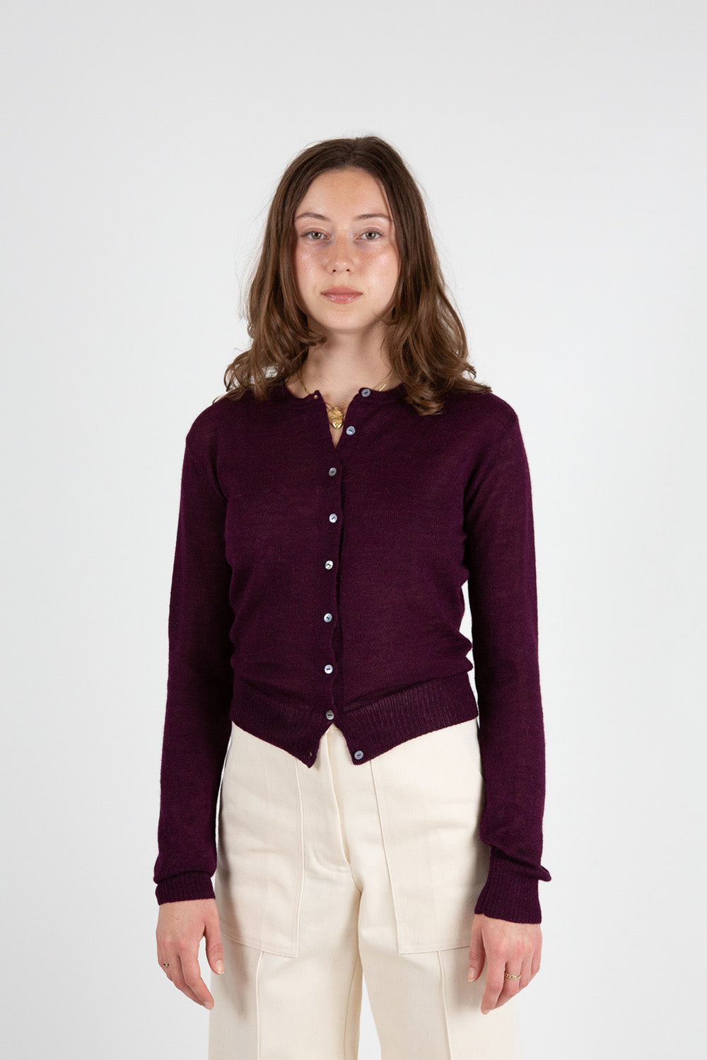 Alpaca Classic Cardigan in Aubergine