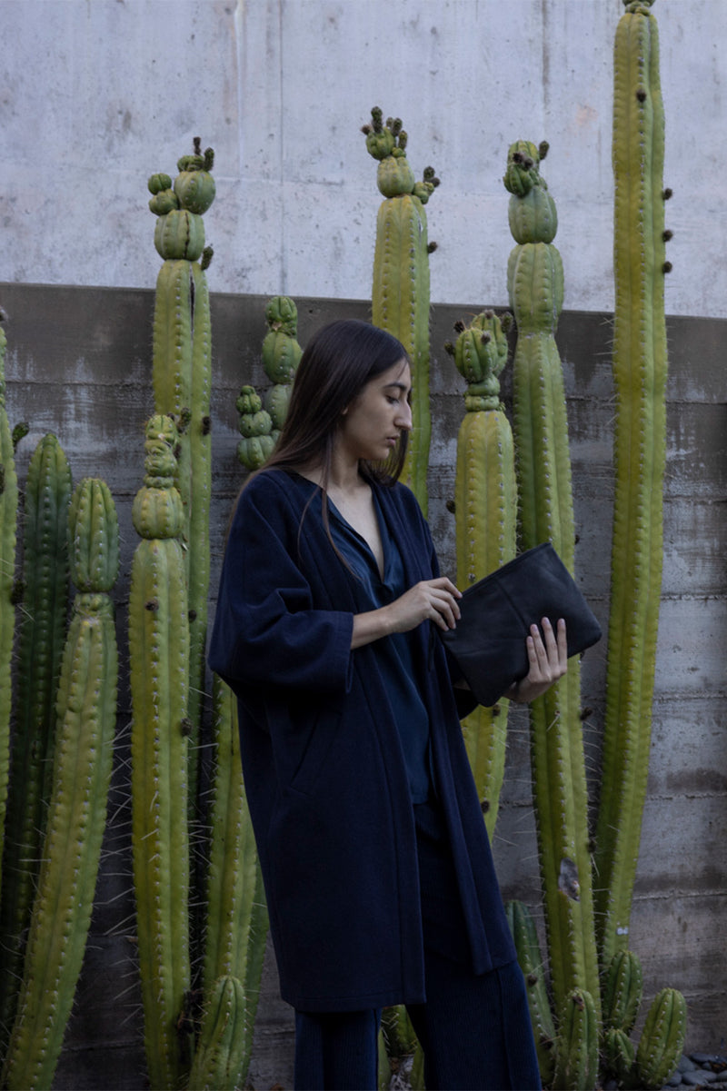 Clyde Cashmere Wool Coat in Midnight