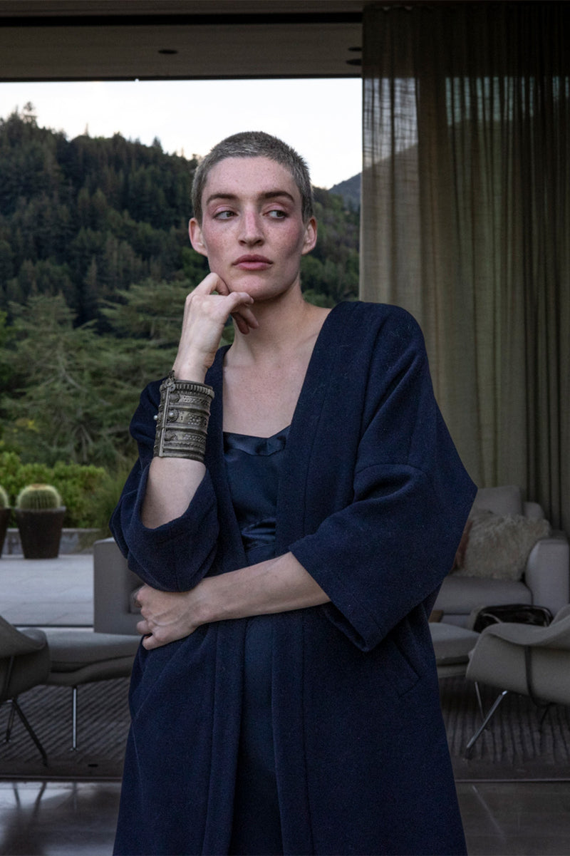 Clyde Cashmere Wool Coat in Midnight
