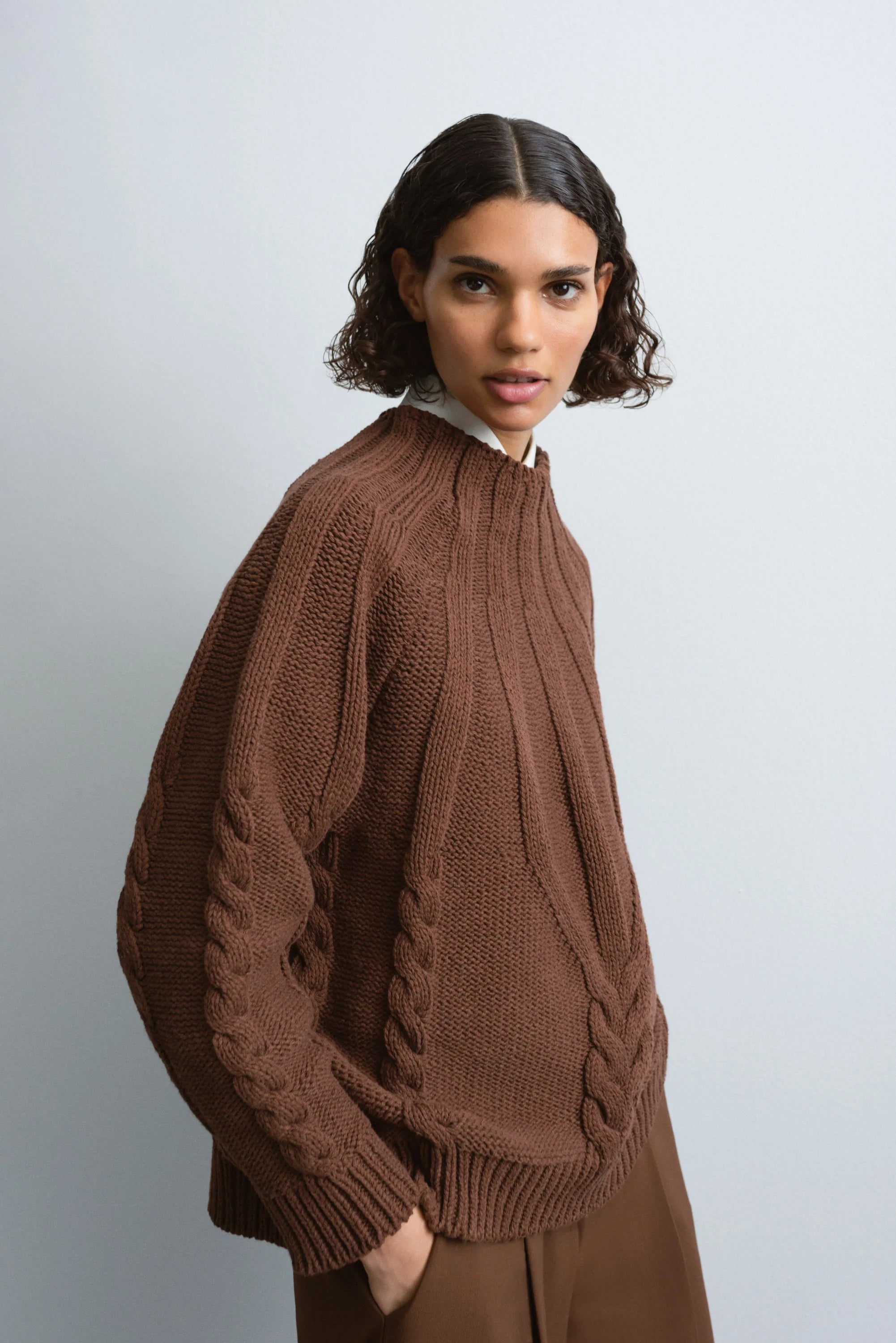 Cordera Cotton Cable Sweater In Madera
