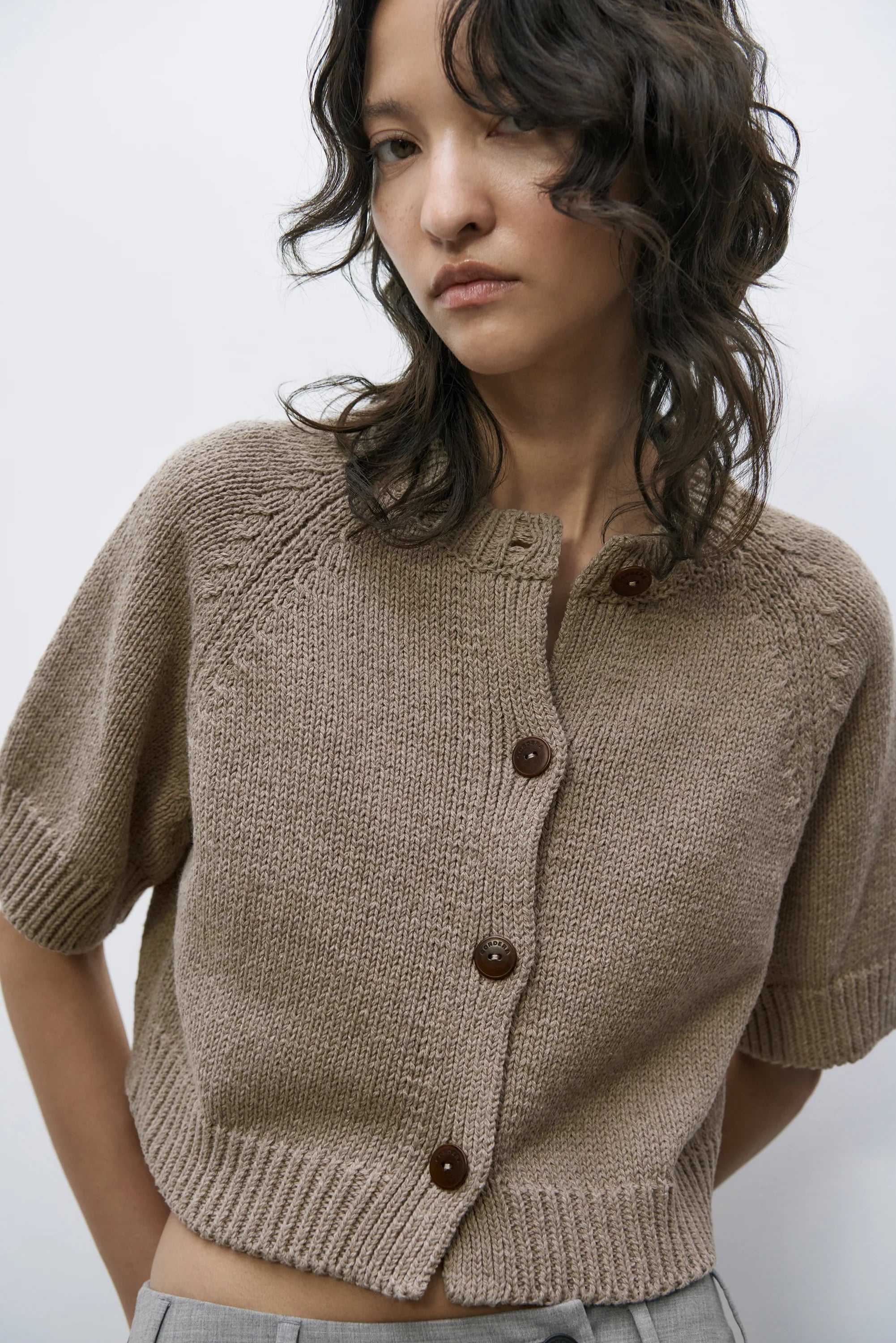 Cordera Cotton Buttoned Top in Taupe