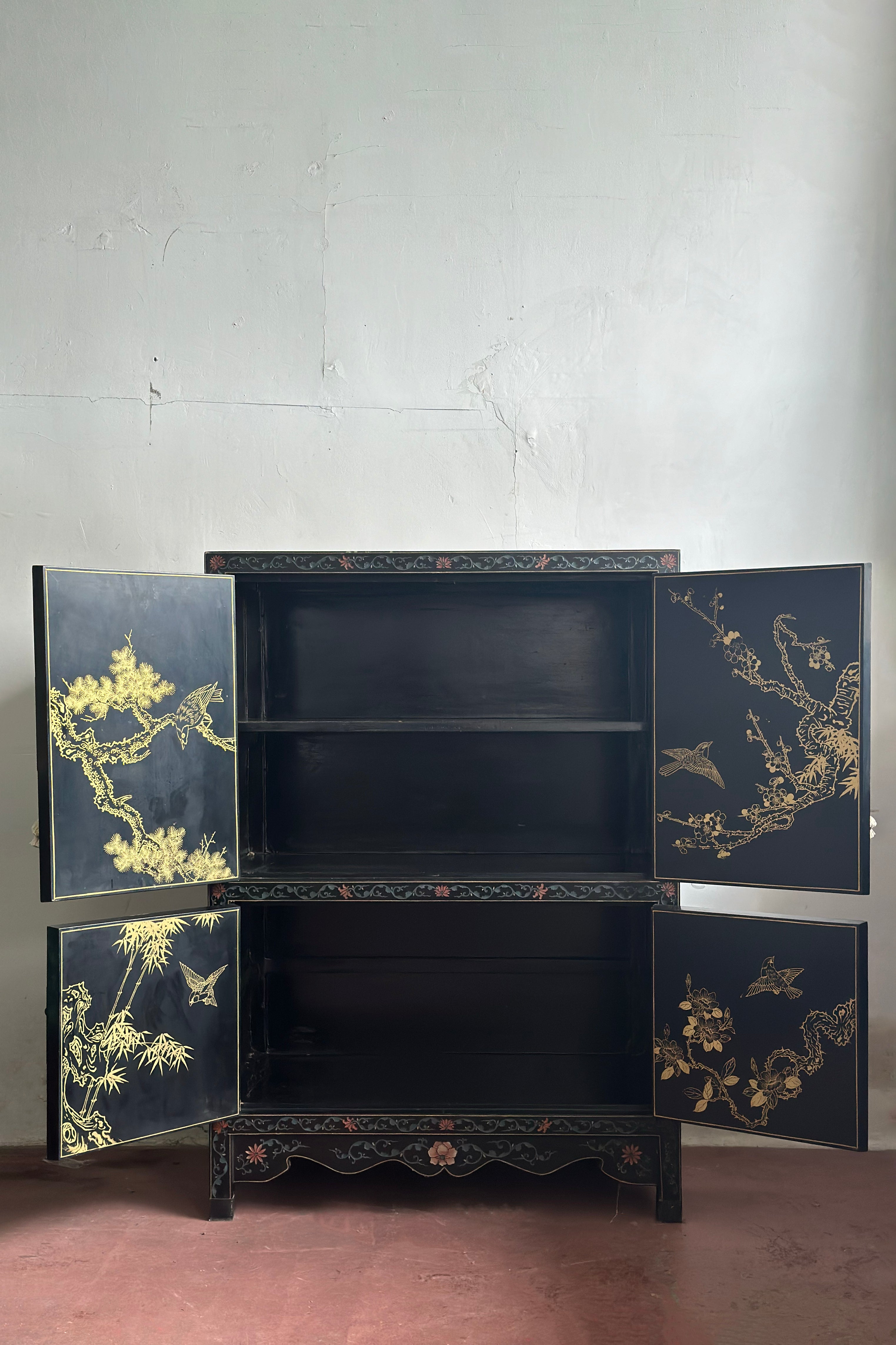 Antique Chinese Coromandel Cabinet with Silk Tassels