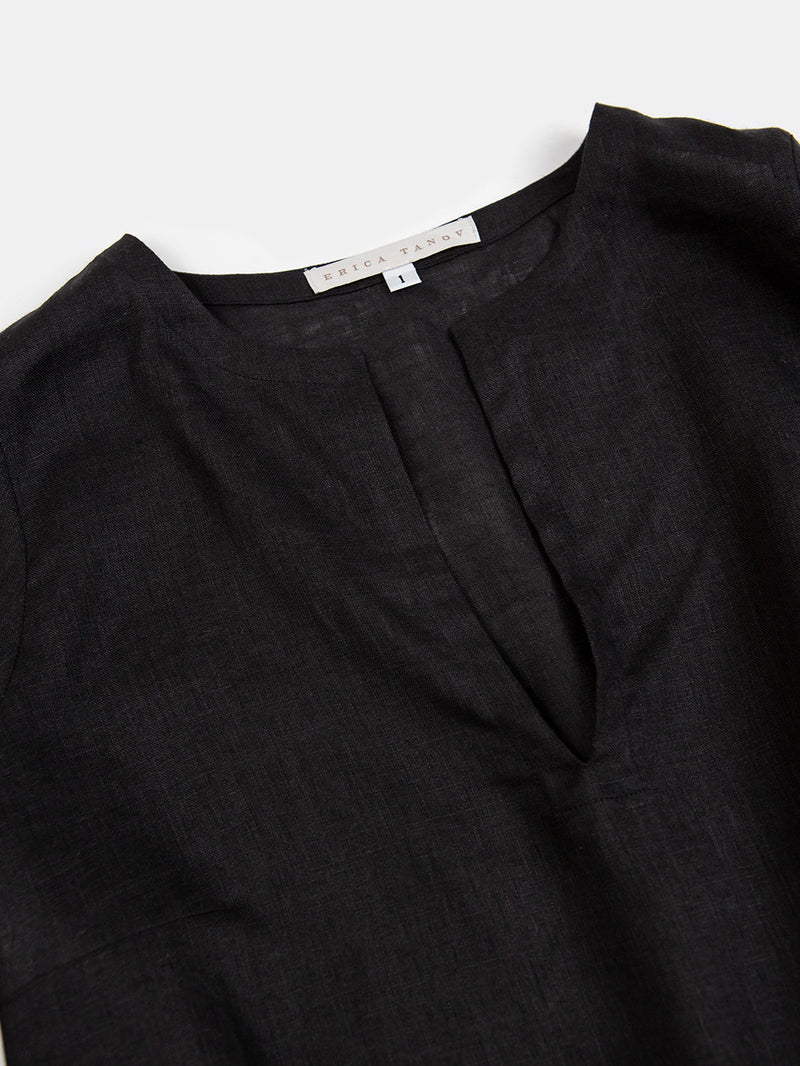 Diego Handkerchief Linen Top in Black