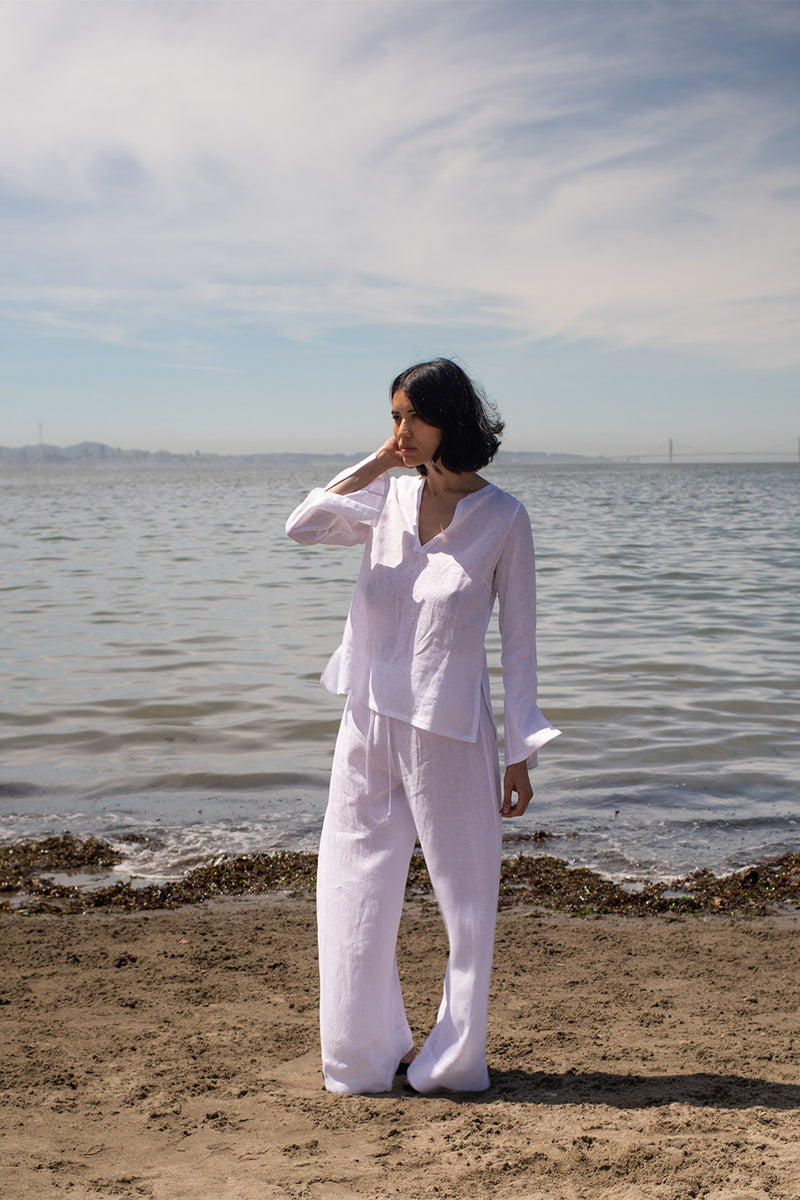 Diego Handkerchief Linen Top In White