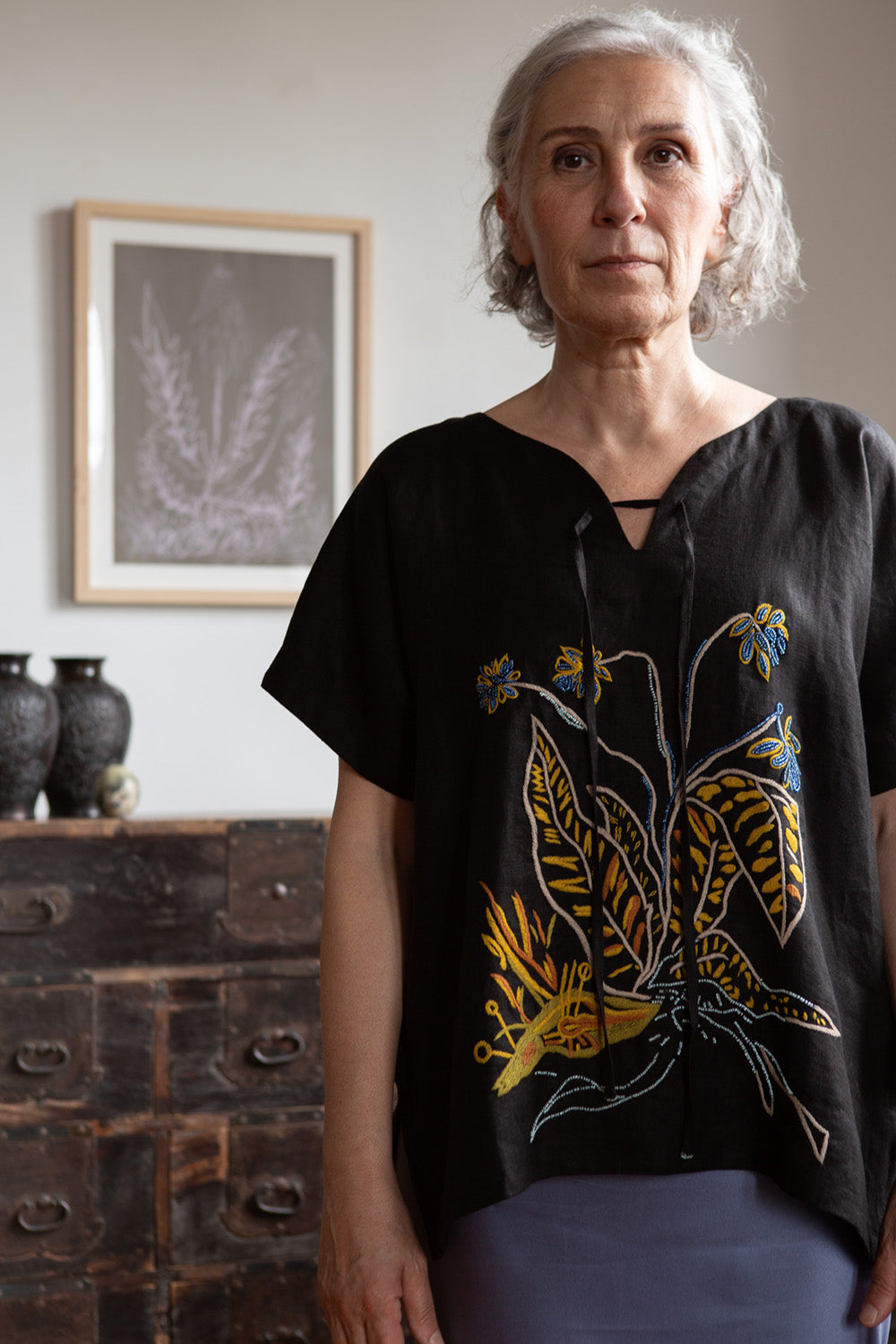 Dresden Embroidered Linen Top In Bloom