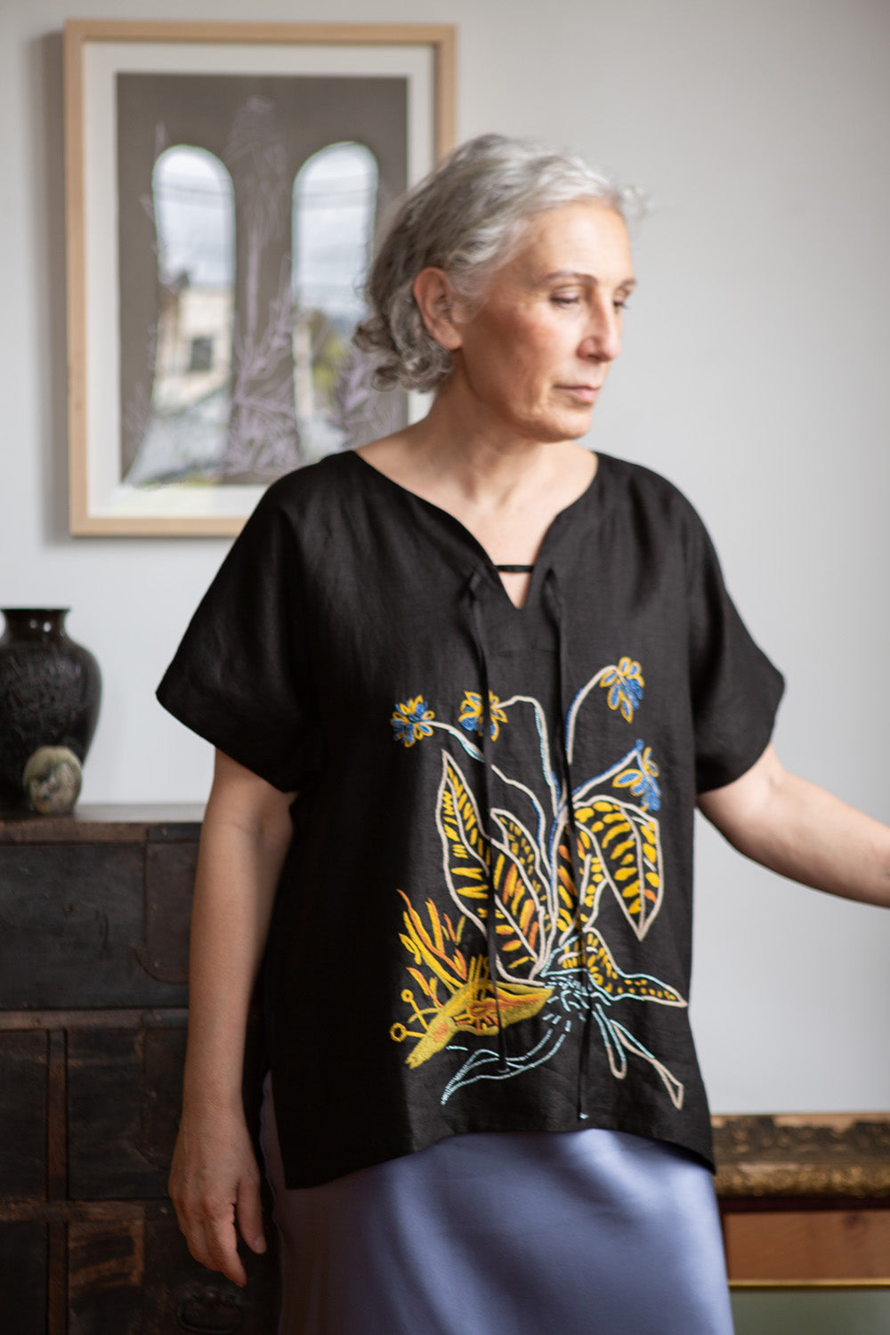 Dresden Embroidered Linen Top In Bloom