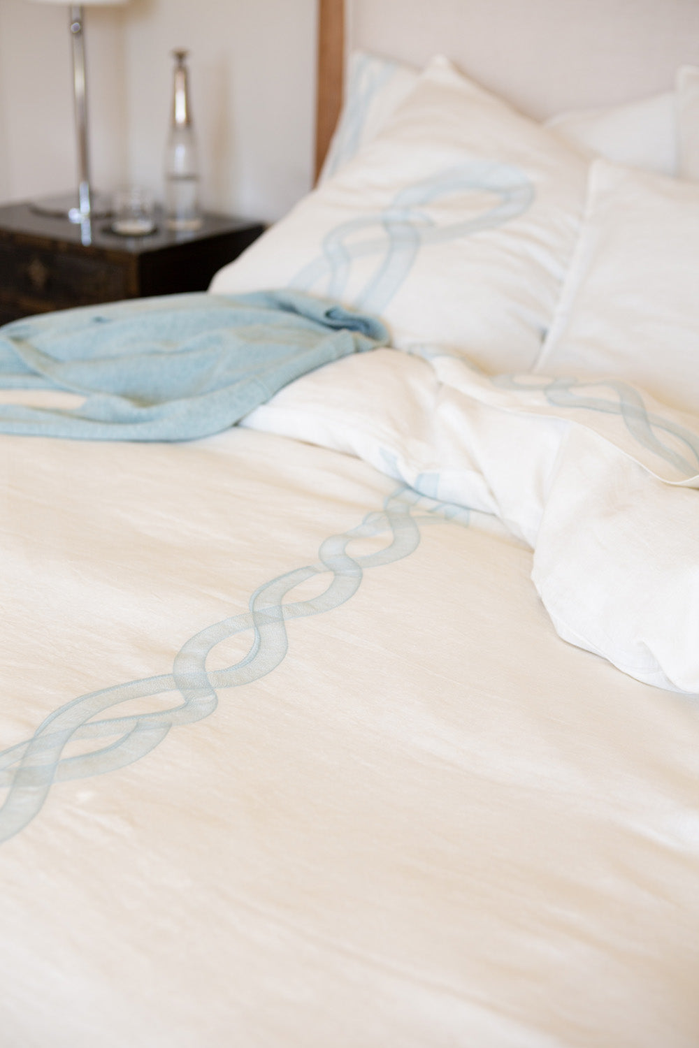Serpens Embroidered Soft White Linen Duvet Cover