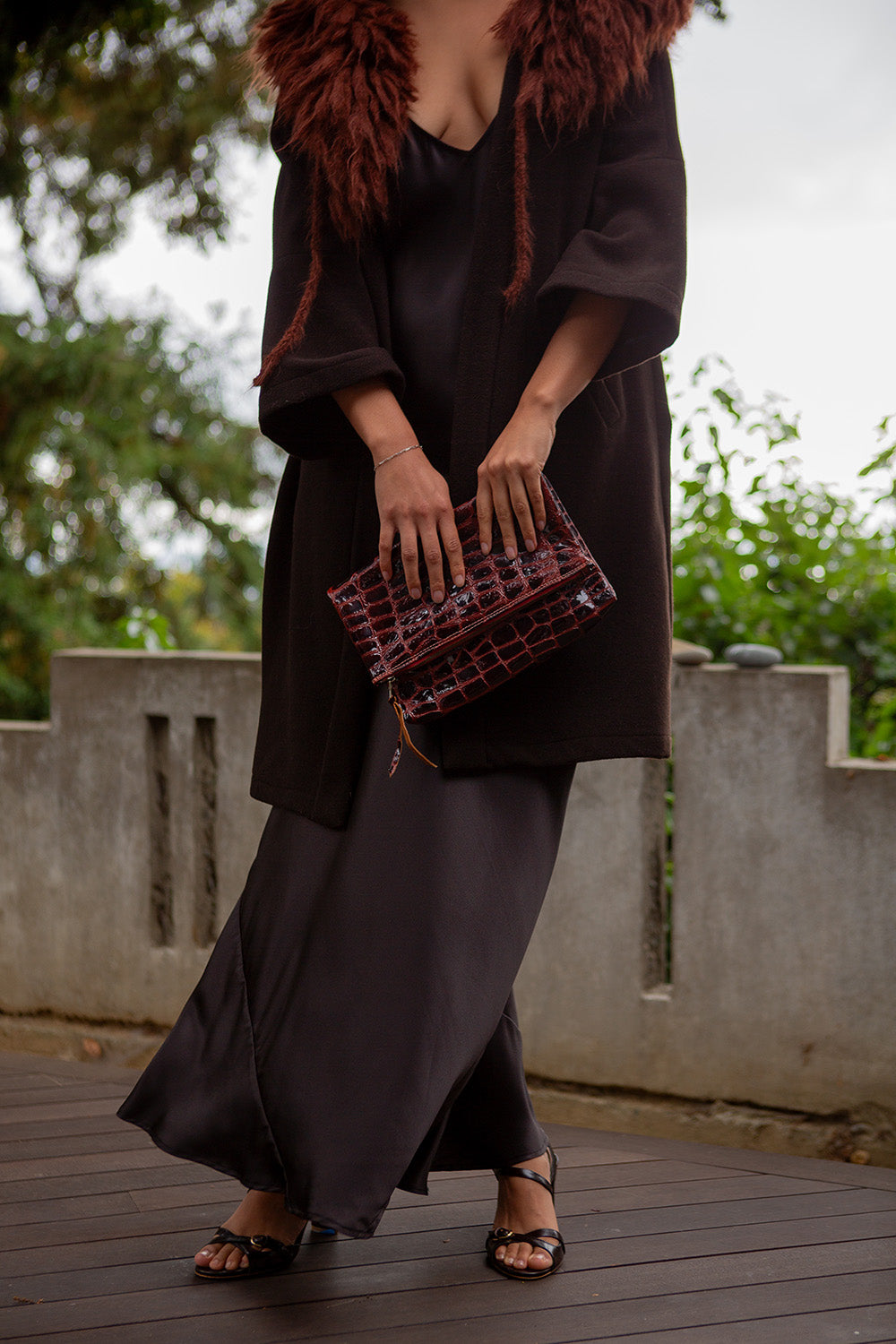 Eden Leather Clutch In Mangosteen Croco