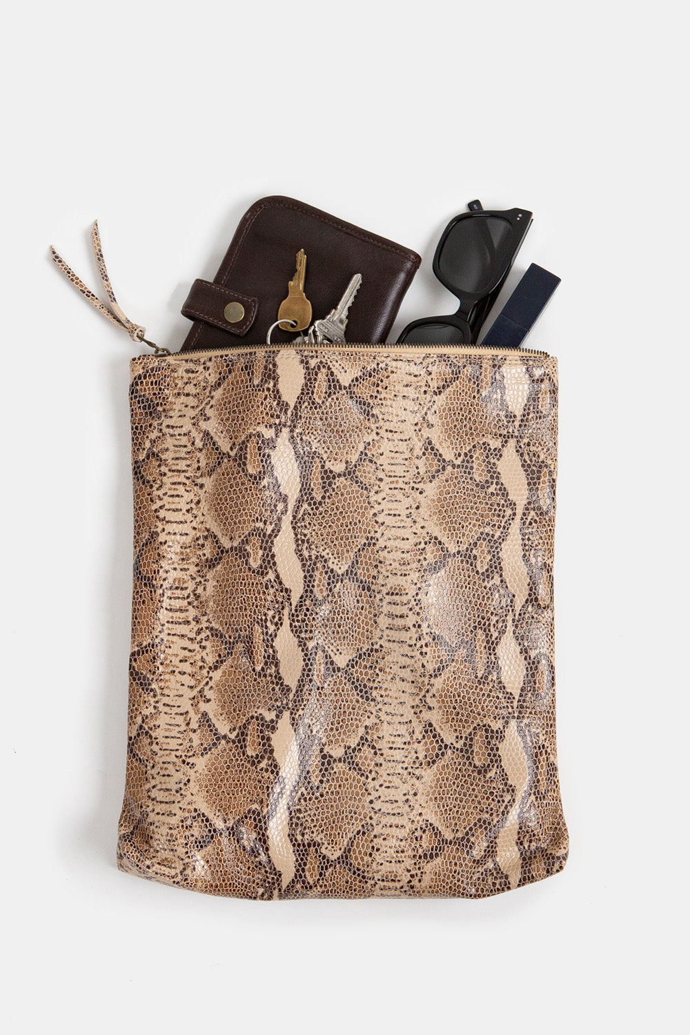 Eden Lambskin Leather Clutch In Sand Snake