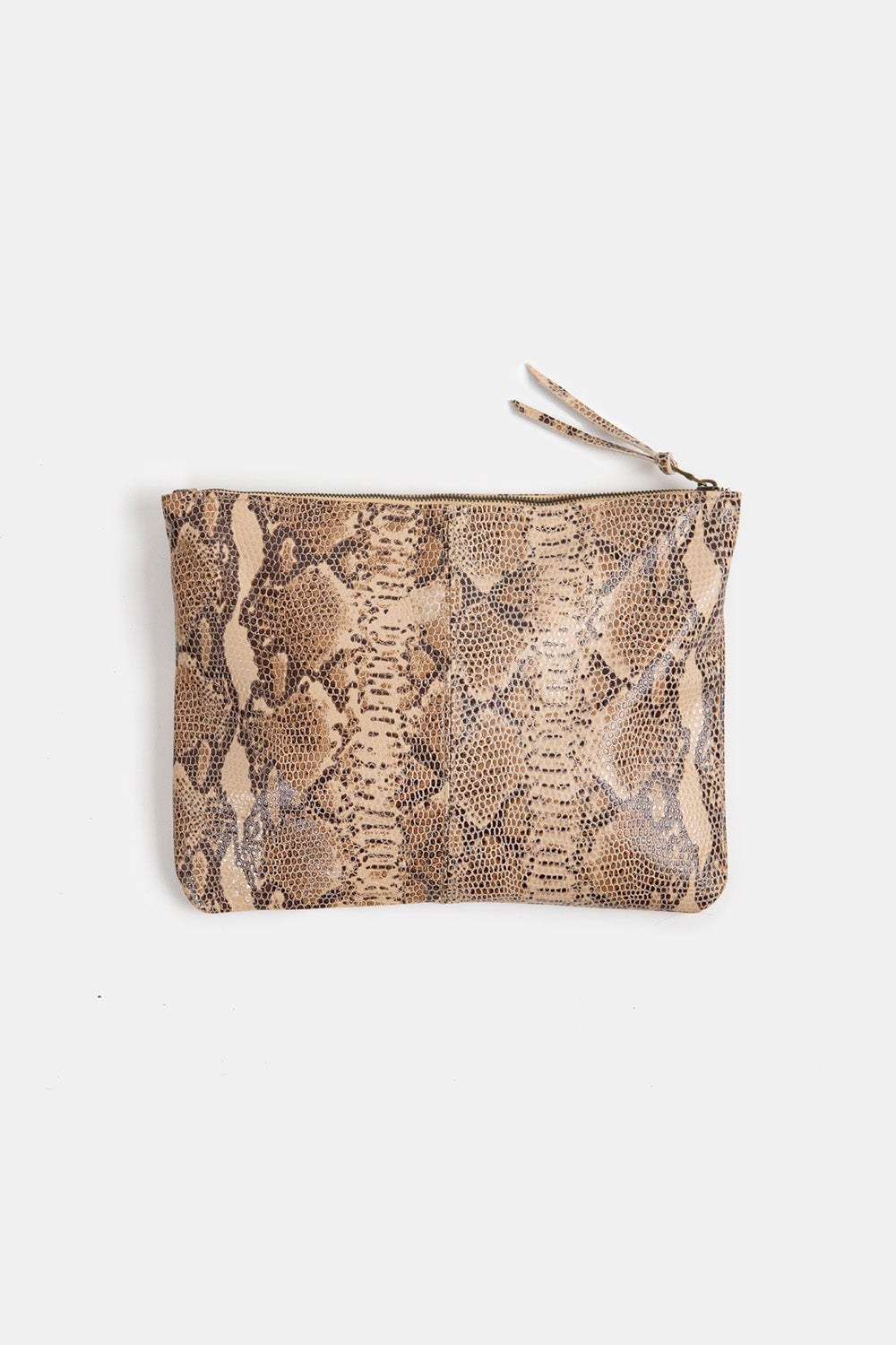 Elke Lambskin Leather Zip Clutch In Sand Snake