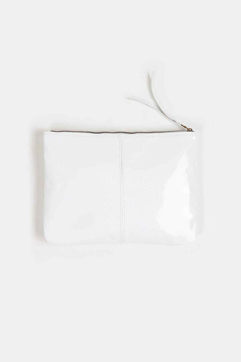 Elke Leather Zip Clutch In White Patent