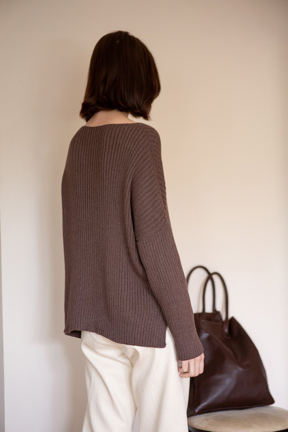 Ellie Pima Cotton Ribbed Pullover in Driftwood